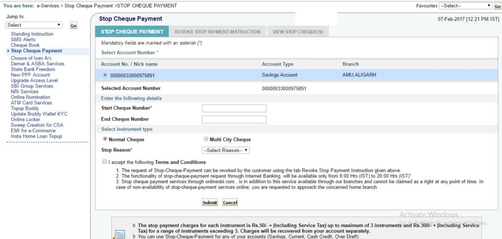 State Bank of India bank also provides online cheques facility for their customers using which they can execute many tasks related their bank accounts